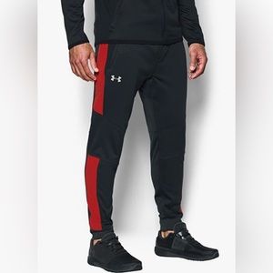 Under Armour ColdGear Reactor Fleece Men’s Tapered Pants Black/Red  SZ MEDIUM